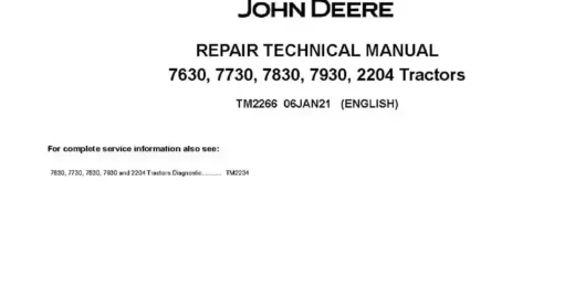 John Deere 2204 7630 7730 7830 7930 Tractors Repair Manual TM2266