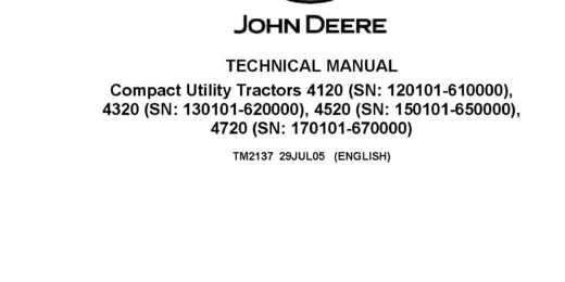 John Deere 4120, 4320, 4520 and 4720 Compact Utility Tractors without Cab Technical Manual TM2137