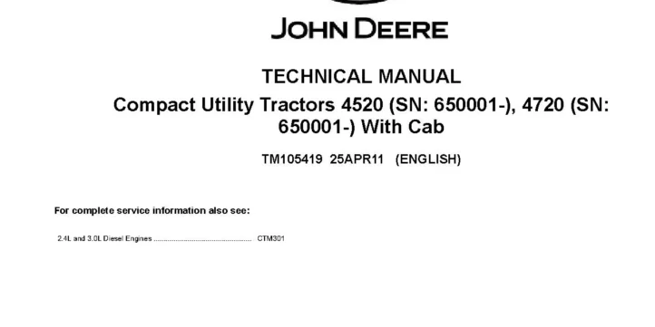 John Deere 4520 4720 John Deere 4520 4720 Compact Utility Tractors Technical Manual TM105419