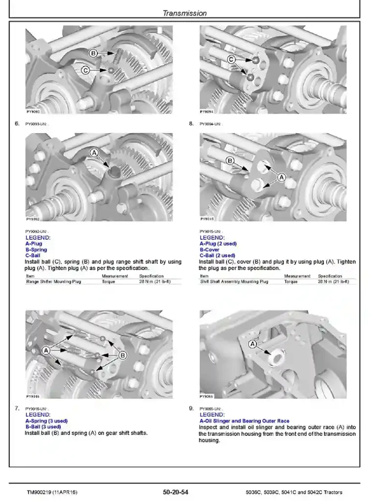 John Deere 5036C, 5039C, 5041C and 5042C Tractors (Indian) Repair Manual TM900219