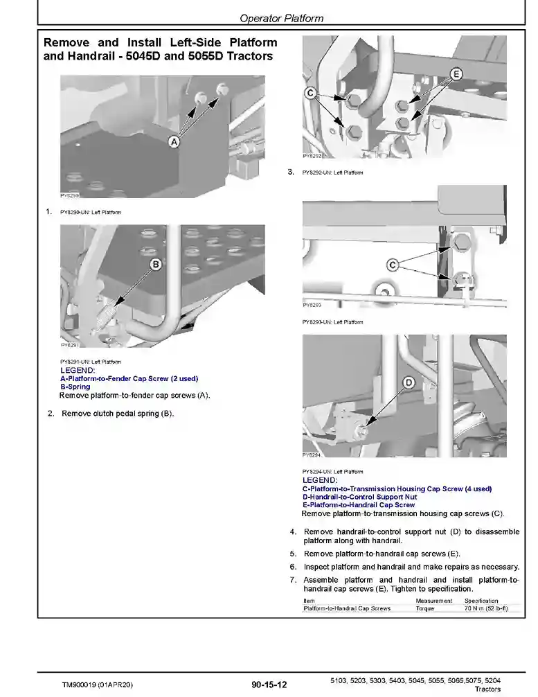 John Deere 5045D/E, 5055D/E, 5065E, 5075E, 5103, 5203, 5204, 5303 and 5403 Tractors (USA, Australia, Latin America) Technical Manual TM900019