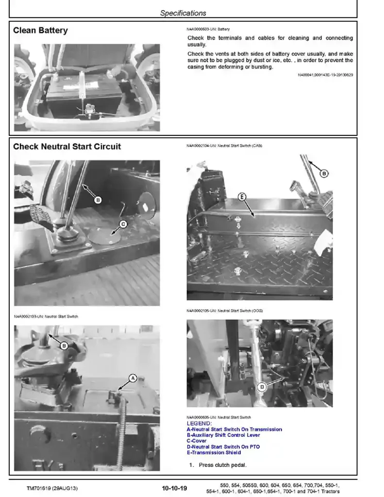 John Deere 5055B 550 550-1 554 554-1 600 600-1 604 604-1 650 650-1 654 654-1 700 700-1 704 704-1 China Tractors Technical Manual TM701619