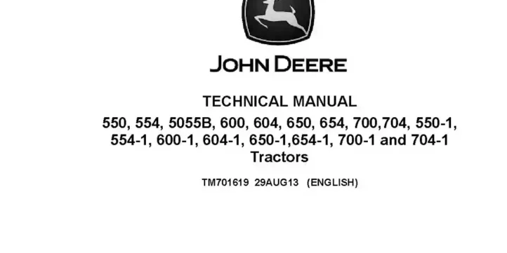 John Deere 5055B 550 550-1 554 554-1 600 600-1 604 604-1 650 650-1 654 654-1 700 700-1 704 704-1 China Tractors Technical Manual TM701619