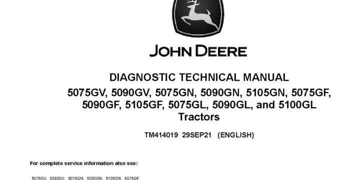 John Deere 5075GF GL GN GV 5090GF GL GN GV 5100GL 5105GF GN Tractors Diagnostic Manual TM414019