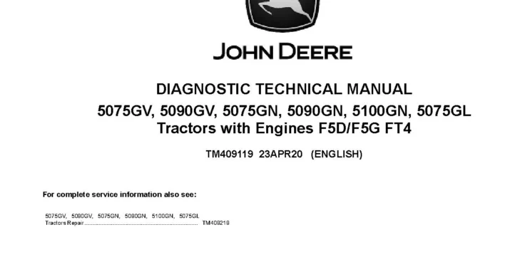 John Deere 5075GL 5075GN 5075GV 5090GN 5090GV 5100GN Tractors Diagnostic Manual TM409119