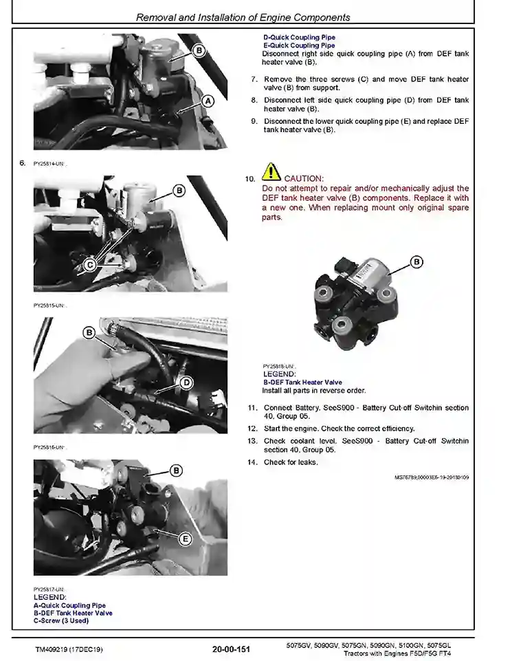 John Deere 5075GL 5075GN 5075GV 5090GN 5090GV 5100GN Tractors Repair Manual TM409219