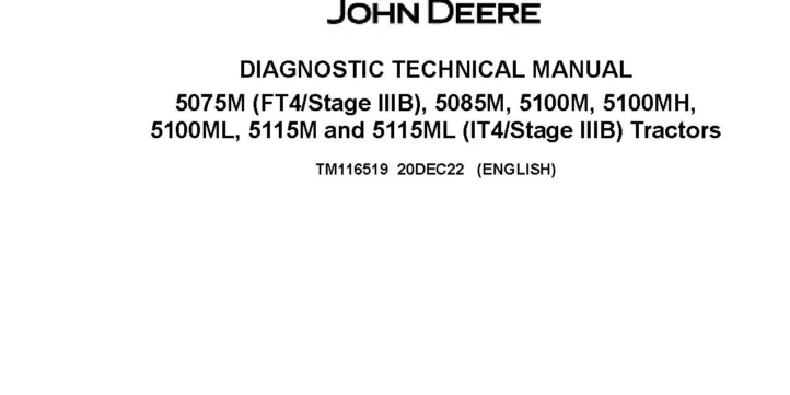 John Deere 5075M (FT4/S3B), 5085M, 5100M, 5100MH, 5100ML, 5115M and 5115ML (iT3/S3B) Tractors Diagnostic Manual TM116519