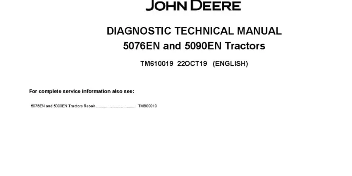 John Deere 5076EN 5090EN John Deere 5076EN 5090EN Tractors Diagnostic Manual TM610019