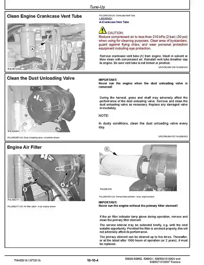 John Deere 5080G 5080GF 5080GV 5090G 5090GF 5090GH 5090GV 5100GF 5100GV Tractors Repair Manual TM402519