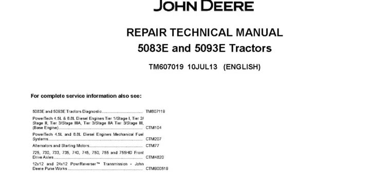 John Deere 5083E John Deere 5083E 5093E Tractors Repair Manual TM607019