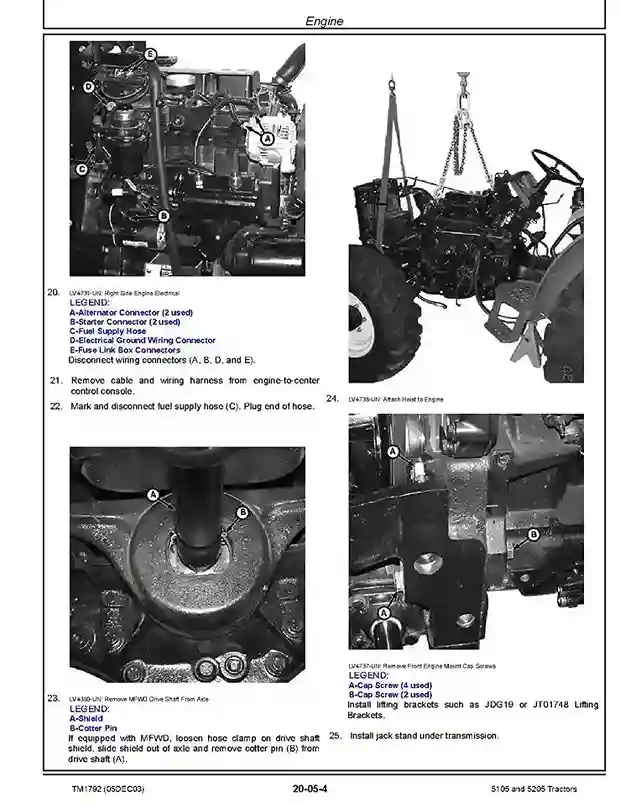 John Deere 5105 5205 Tractors Technical Manual TM1792