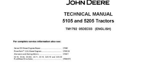 John Deere 5105 5205 Tractors Technical Manual TM1792