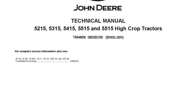 John Deere 5215 5315 5415 5515 Hi-Crop Utility Tractors Technical Manual TM4856