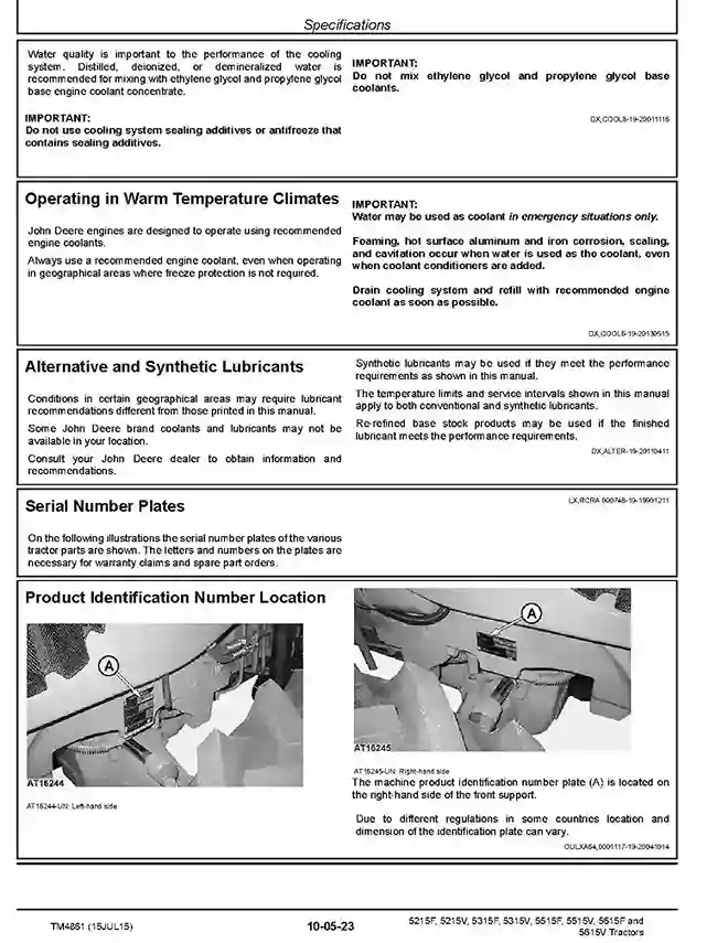 John Deere 5215F 5215V 5315F 5315V 5515F 5515V 5615F 5615V Tractors Diagnostic Manual TM4861