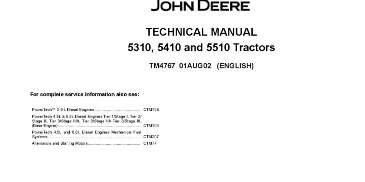 John Deere 5310 5410 5510 Tractors Technical Manual TM4767