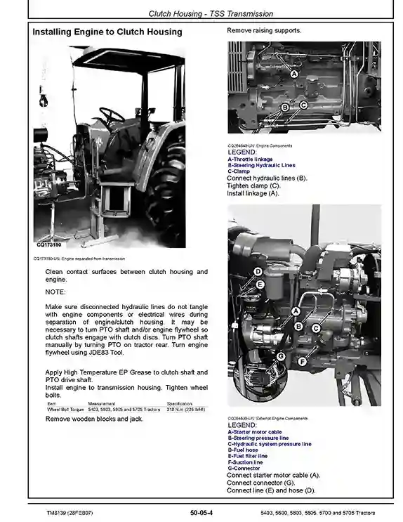 John Deere 5403, 5600, 5603, 5605, 5700 and 5705 Tractors (PIN Prefix: CQ) Repair Manual TM8139
