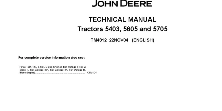 John Deere 5403 5605 5705 Tractors Technical Manual TM4812