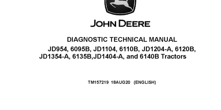 John Deere 6095B John Deere 6095B 6110B 6120B 6135B 6140B JD1104 JD1204-A JD1354-A JD1404-A JD954 Tractors Diagnostic Manual TM157219