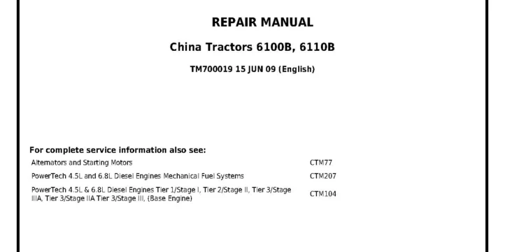 John Deere 6100B 6110B Tractors Repair Manual TM700019