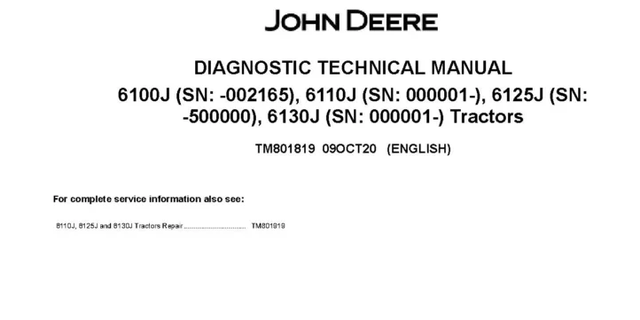 John Deere 6100J John Deere 6100J 6110J 6125J 6130J Tractors Diagnostic Manual TM801819