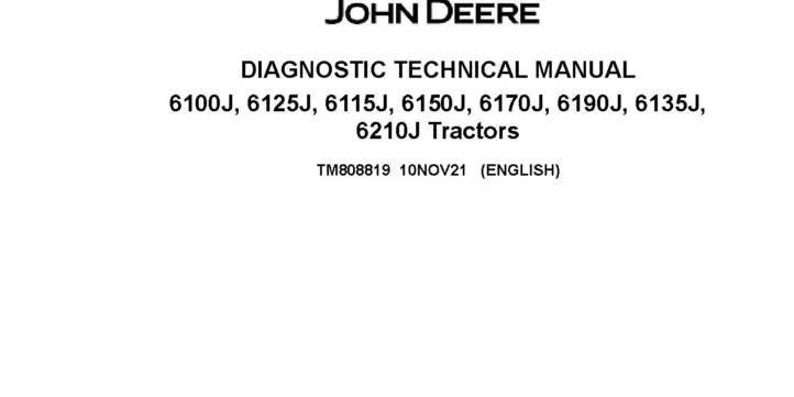 John Deere 6100J 6115J 6125J 6135J 6150J 6170J 6190J 6210J Tractors Diagnostic Manual TM808819