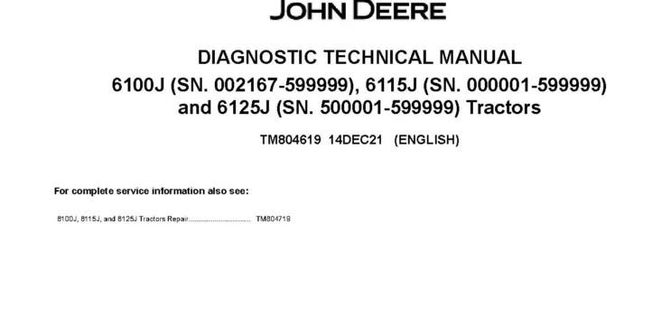 John Deere 6100J John Deere 6100J 6115J 6125J Tractors Diagnostic Manual TM804619