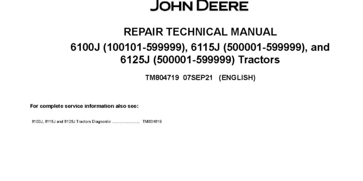 John Deere 6100J John Deere 6100J 6115J 6125J Tractors Repair Manual TM804719