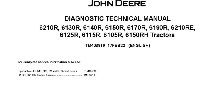John Deere 6105R-6210RE Tractors Diagnostic Manual TM403819