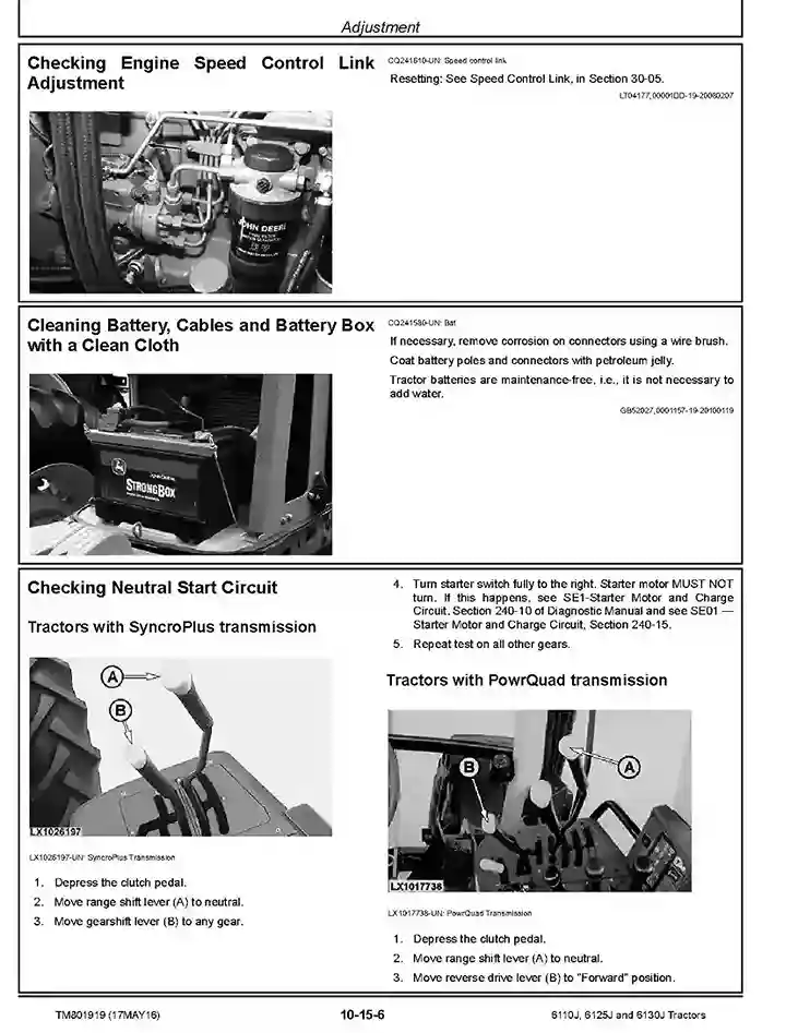 John Deere 6110J 6125J 6130J Tractors Repair Manual TM801919