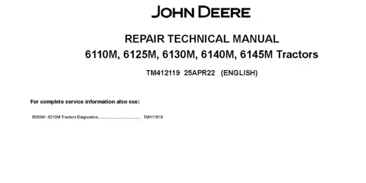 John Deere 6110M 6125M 6130M 6140M 6145M Tractors Repair Manual TM412119