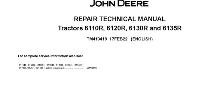 John Deere 6110R John Deere 6110R-6135R Tractors Repair Manual TM410419