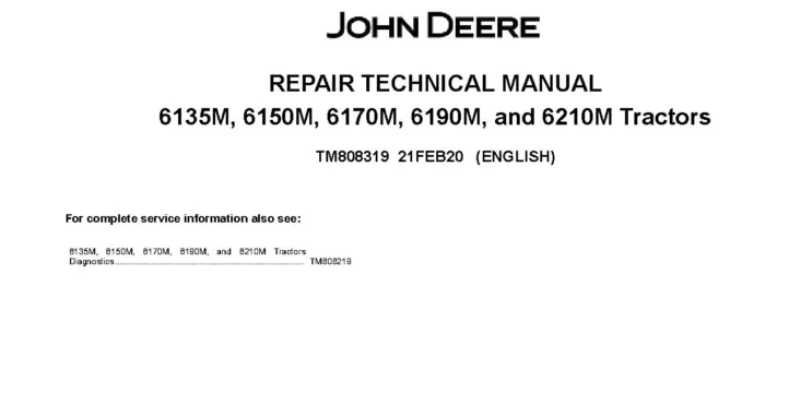 John Deere 6135M John Deere 6135M 6150M 6170M 6190M 6210M Tractors Repair Manual TM808319