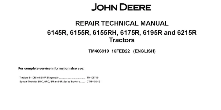 John Deere 6145R-6215R Tractors Repair Manual TM406919