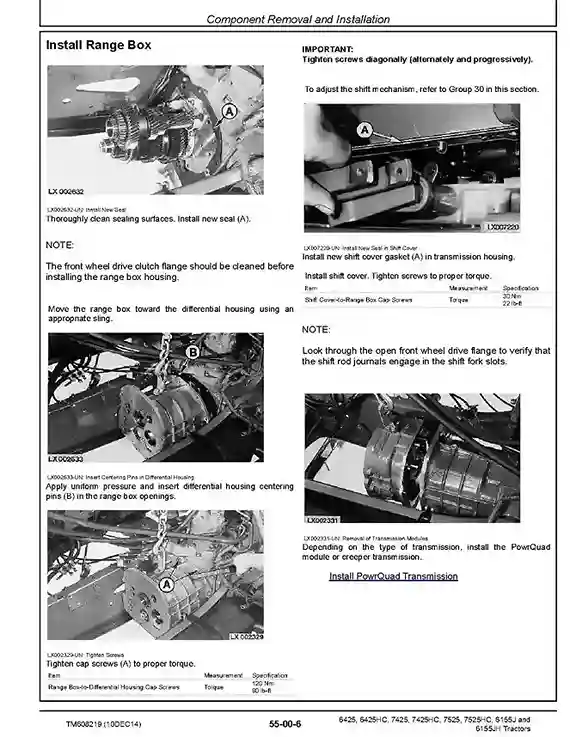 John Deere 6155J 6155JH 6425 6425HC 7425 7425HC 7525 7525HC Tractors Repair Manual TM608219
