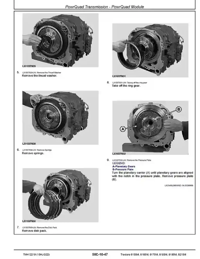 John Deere 6155M 6165M 6175M 6185M 6195M 6210M Tractors Repair Manual TM412219