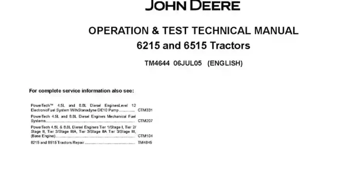 John Deere 6215 6515 John Deere 6215 6515 Tractors Operation and Test Manual TM4644