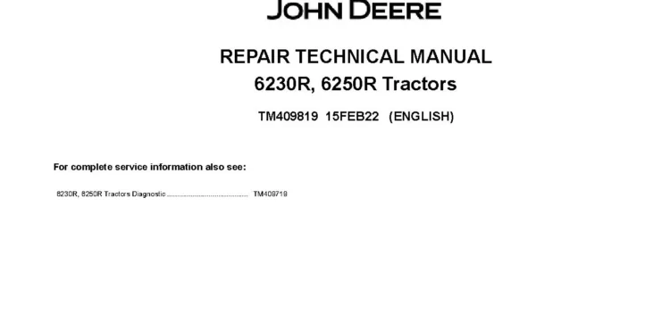 John Deere 6230R 6250R Tractors Repair Manual TM409819