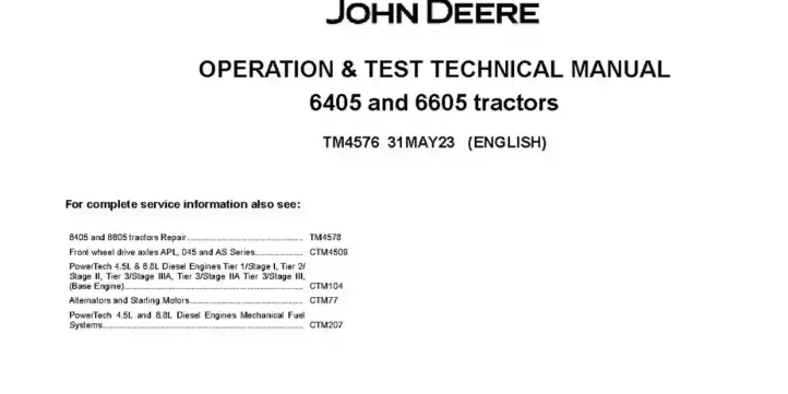John Deere 6405 John Deere 6405 6605 Tractors Operation and Test Manual TM4576