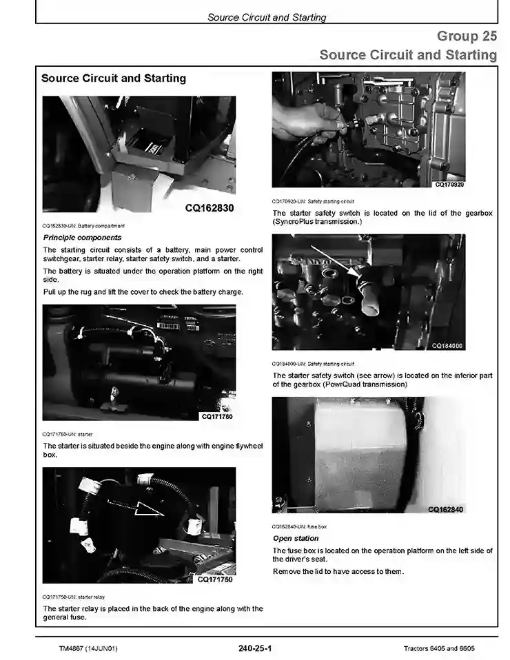 John Deere 6405 6605 Tractors Operation and Test Manual TM4867