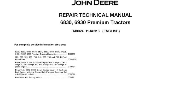 John Deere 6830 John Deere 6830 Premium 6930 Premium Tractors Repair Manual TM8024