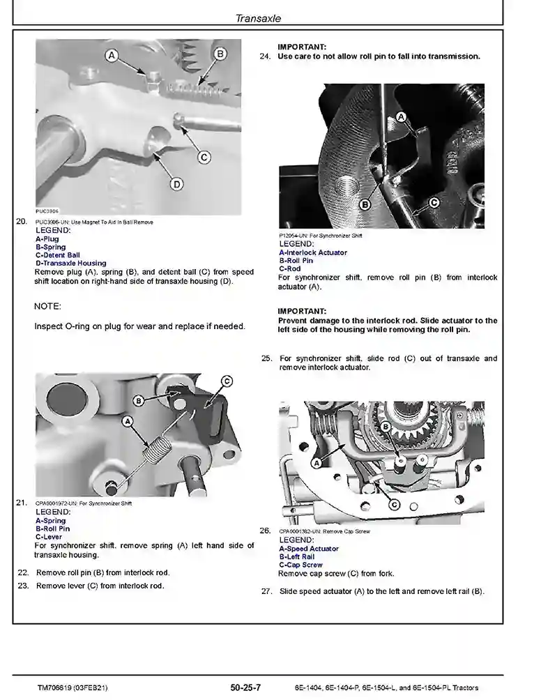 John Deere 6E-1404 6E-1404-P 6E-1504-L 6E-1504-PL Tractors Repair Manual TM706619