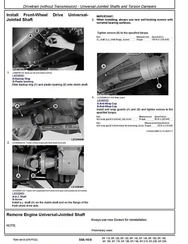 John Deere 6R 110 John Deere 6R 110 6R 120 6R 130 6R 140 6R 145 6R 150 Tractors Repair Manual TM414919