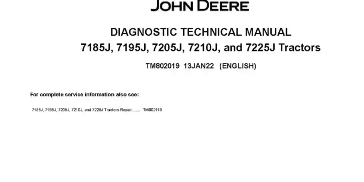 John Deere 7185J 7195J 7205J 7210J 7225J Tractors Diagnostic Manual TM802019