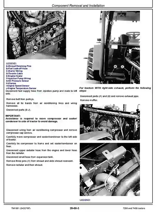 John Deere 7200 7400 Tractors Repair Manual TM1551