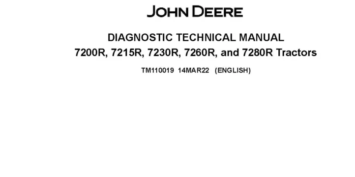 John Deere 7200R 7215R 7230R 7260R 7280R Tractors Diagnostic Manual TM110019