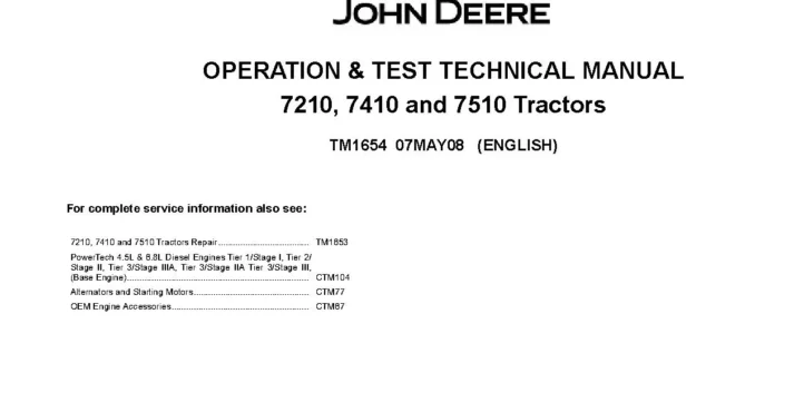 John Deere 7210 John Deere 7210 7410 7510 Tractors Operation and Test Manual TM1654
