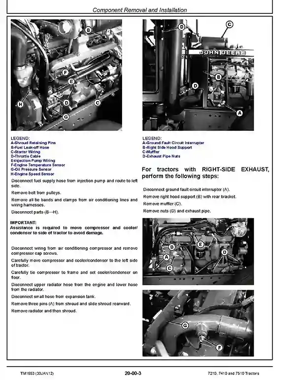 John Deere 7210 7410 7510 Tractors Repair Manual TM1653