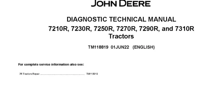 John Deere 7210R 7230R 7250R 7270R 7290R 7310R Tractors Diagnostic Manual TM118819