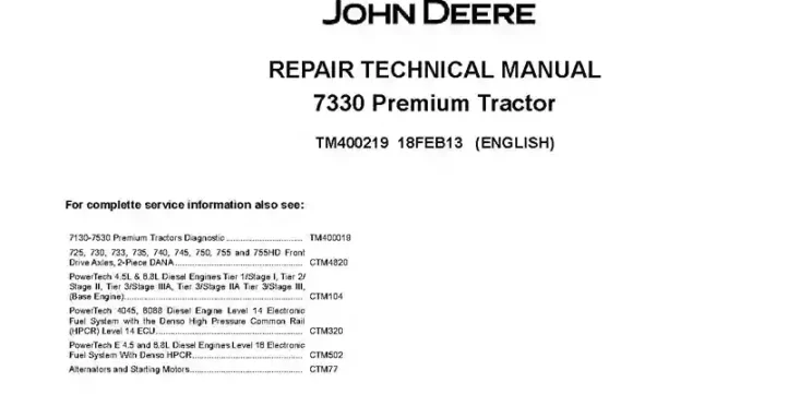 John Deere 7330 John Deere 7330 Premium Tractors Repair Manual TM400219