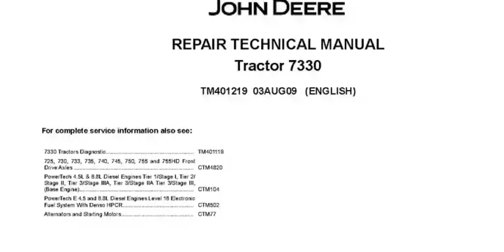 John Deere 7330 Tractors Repair Manual TM401219
